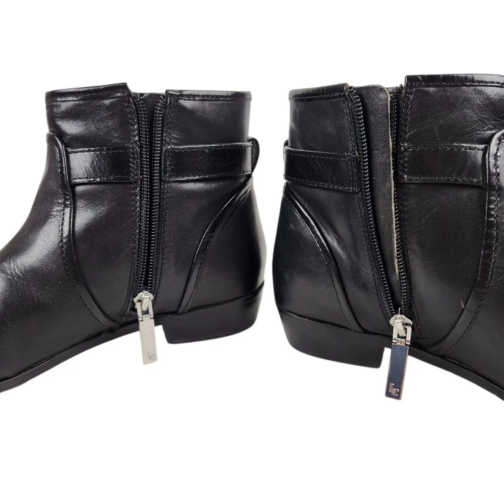 Louise et Cie Zora Black Leather Ankle Boots Silver Buckle Womens Size 8 Size 38